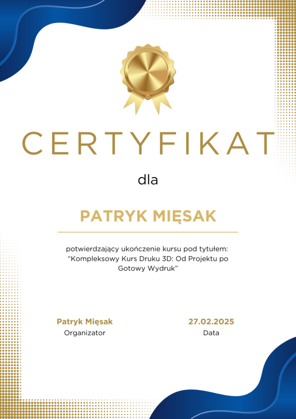 Certyfikat Kurs 3D